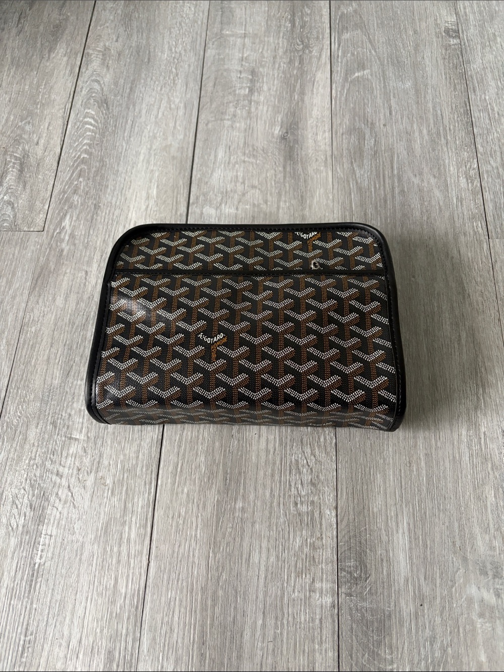 Black Goyard Patterned Men’s Pouch - Designer Style Toiletry Bag